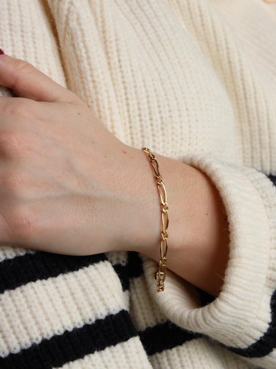 Bracelet Gourmette maille alternée en or jaune - Castafiore