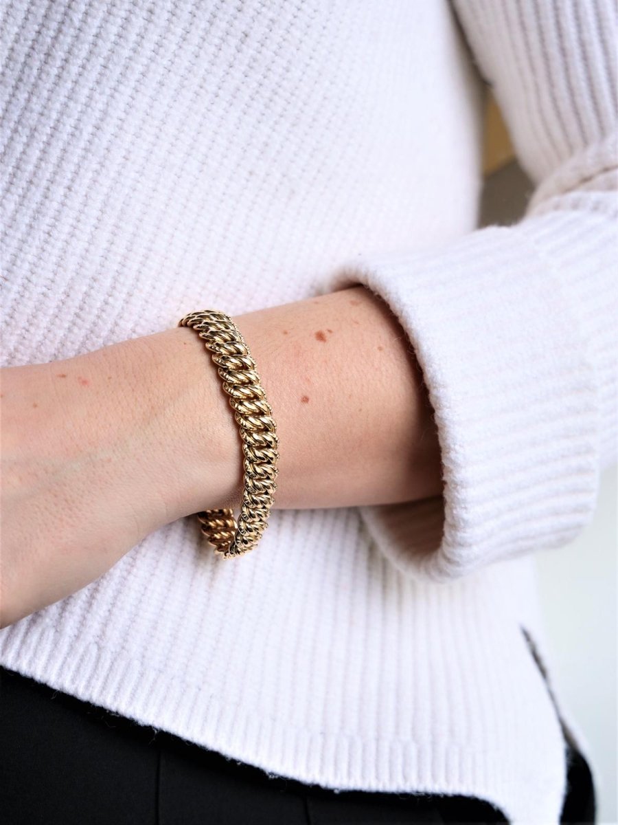 Bracelet Gourmette maille américaine en or jaune - Castafiore