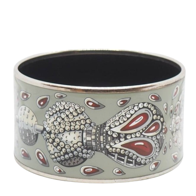 Bracelet Hermès manchette en métal argenté à décor - Castafiore
