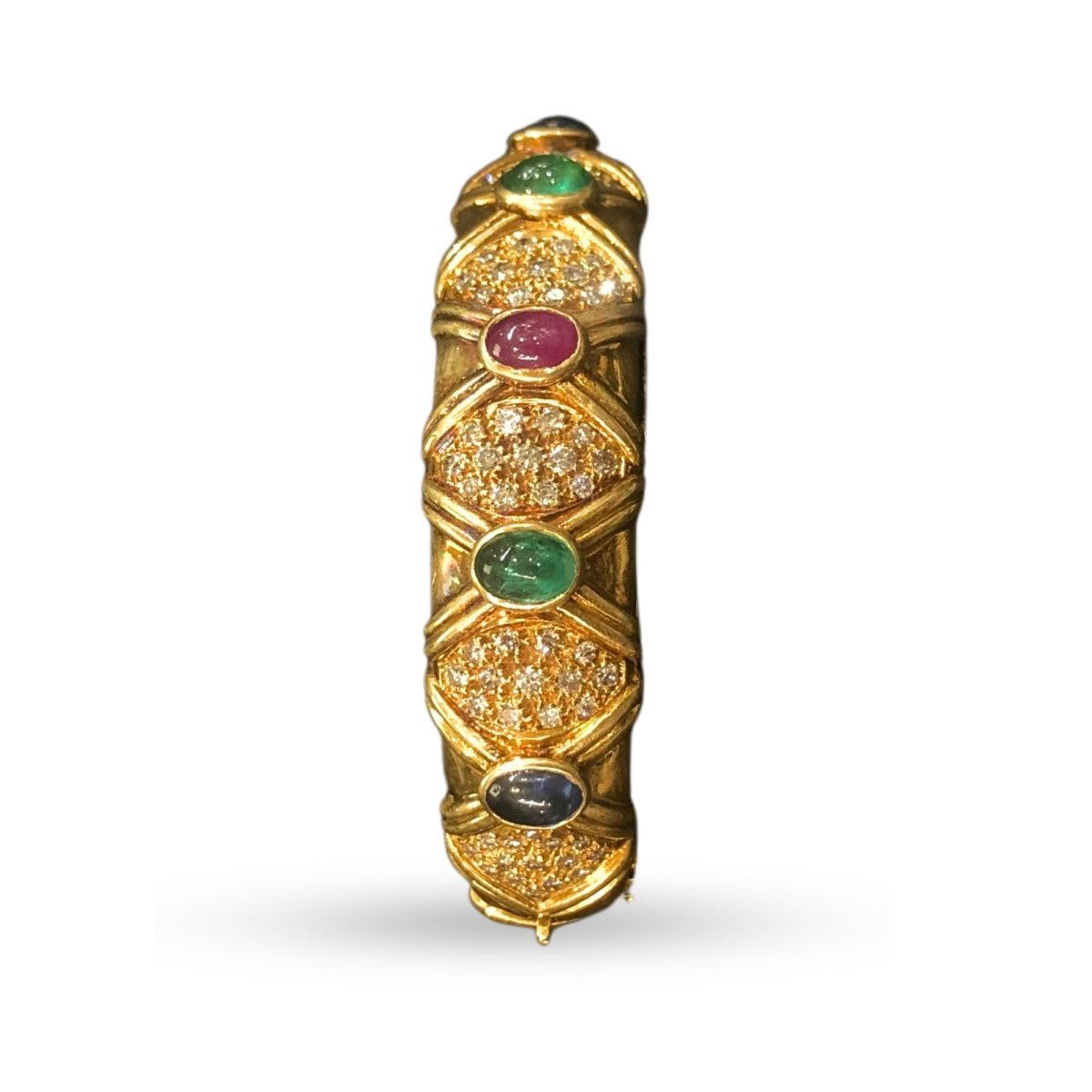 Bracelet Jonc en or jaune et cabochons de rubis, saphirs et émeraudes - Castafiore