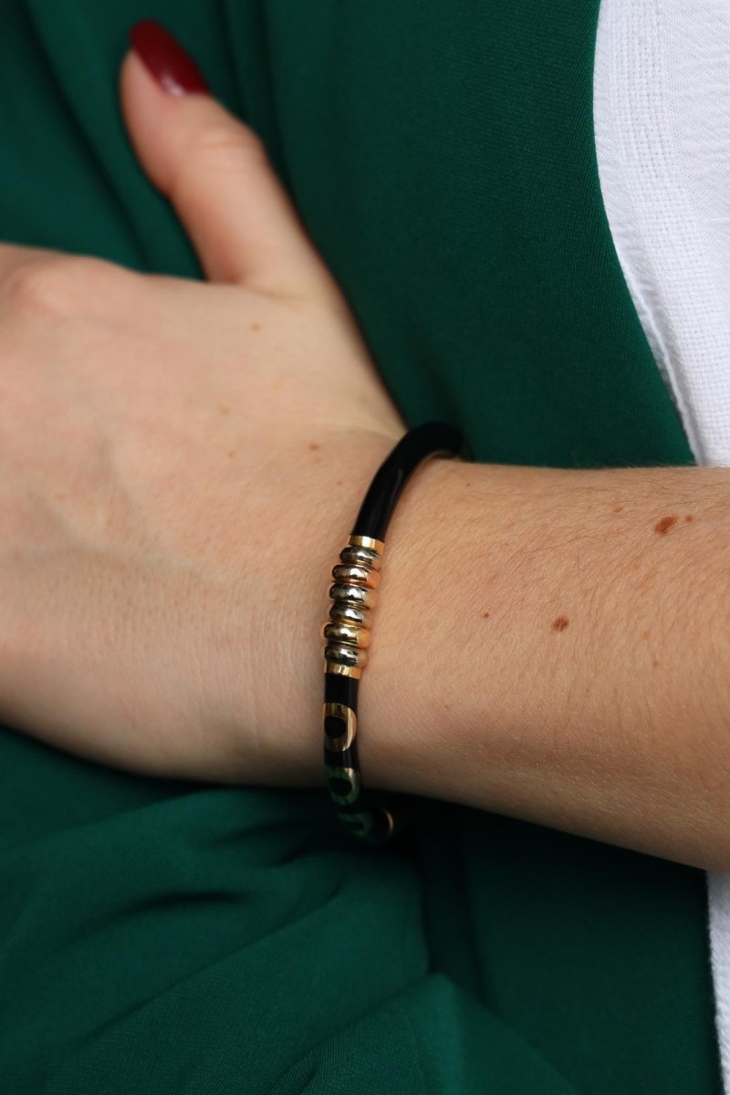 Bracelet Jonc en or jaune et émail noir - Castafiore