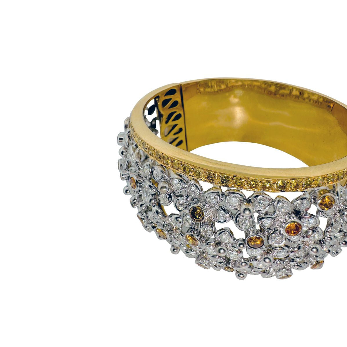 Bracelet Jonc Florale en or jaune et diamants - Castafiore