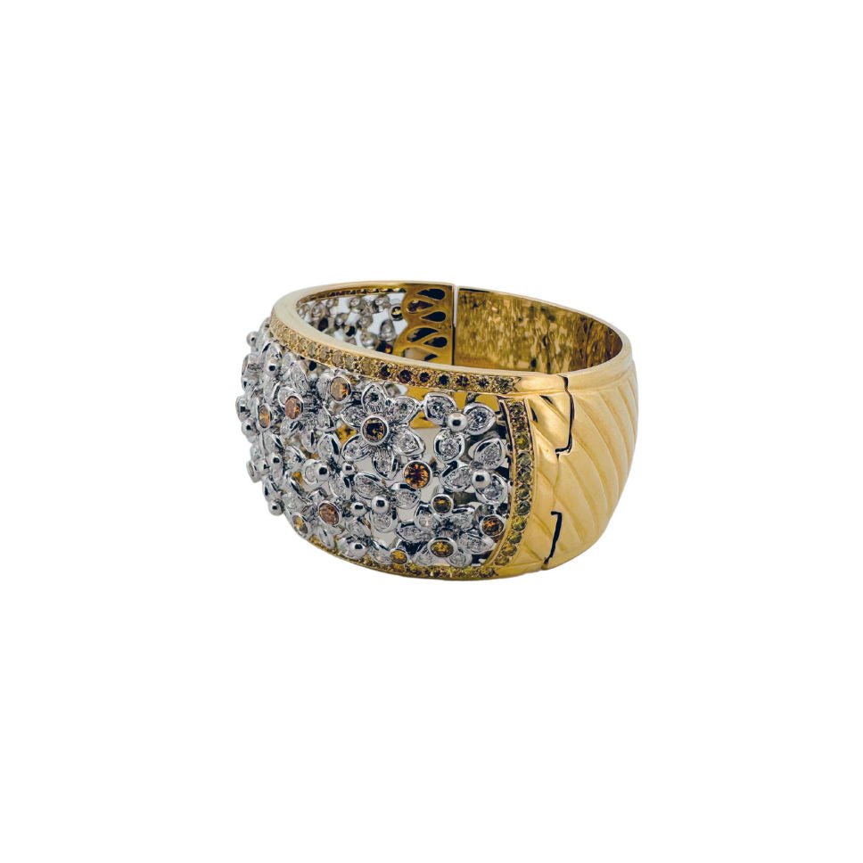 Bracelet Jonc Florale en or jaune et diamants - Castafiore