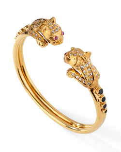 Bracelet Jonc LALAOUNIS en or jaune à deux têtes de lion - Castafiore