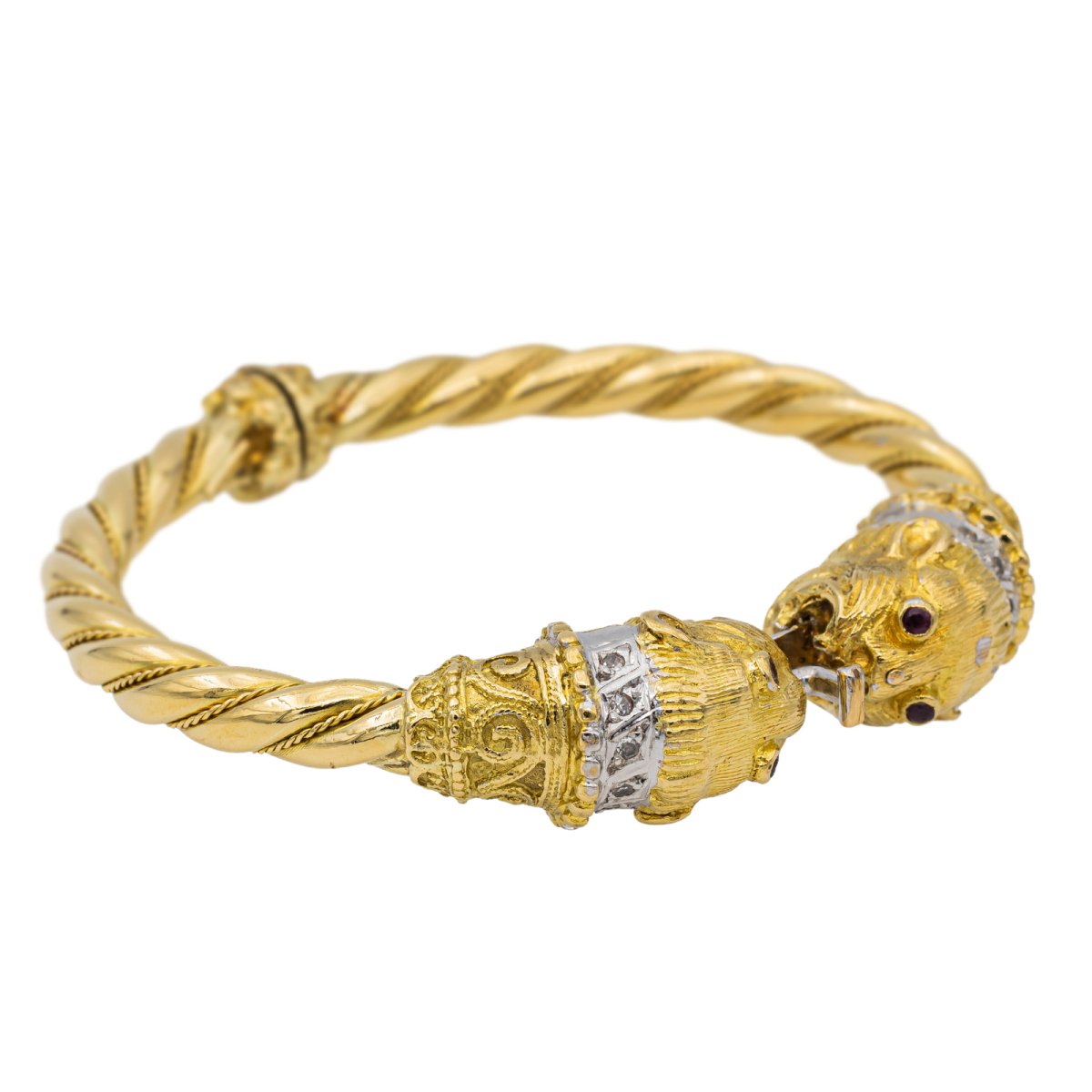 Bracelet Jonc Lions en or jaune et diamants - Castafiore