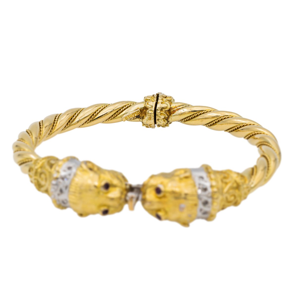 Bracelet Jonc Lions en or jaune et diamants - Castafiore