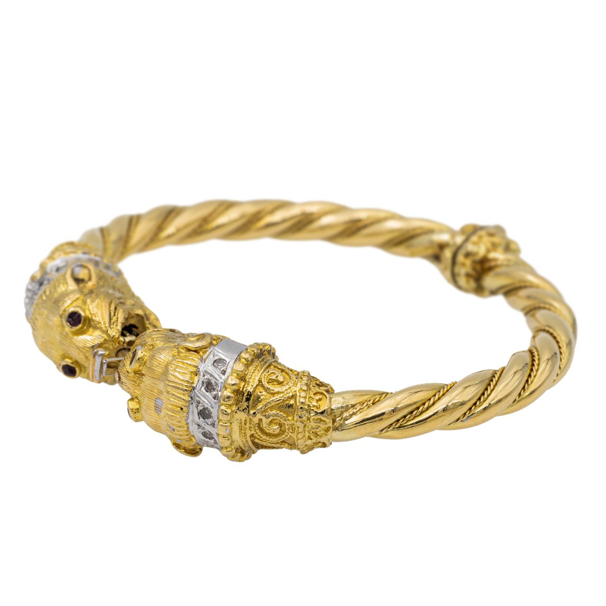 Bracelet Jonc Lions en or jaune et diamants - Castafiore