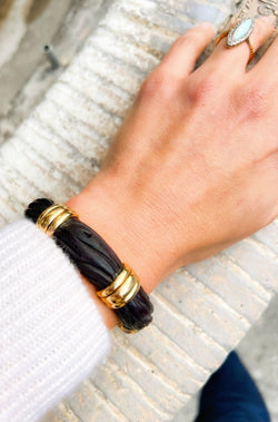 Bracelet jonc OJ Perrin en or jaune et bois d'amourette - Castafiore