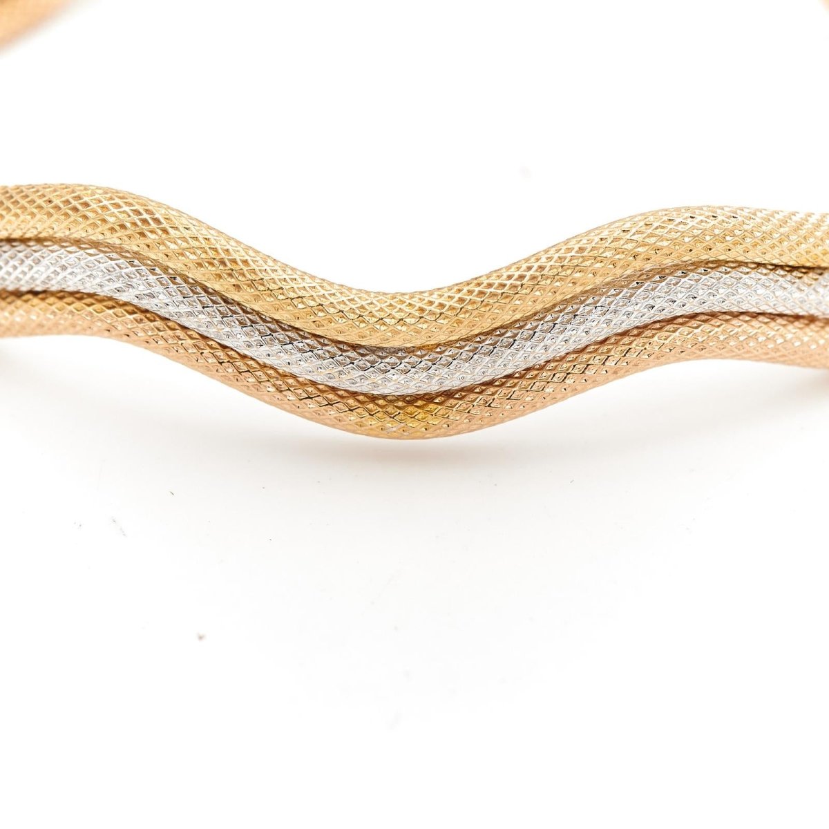 Bracelet Jonc ondulé en ors jaune, blanc et rose - Castafiore