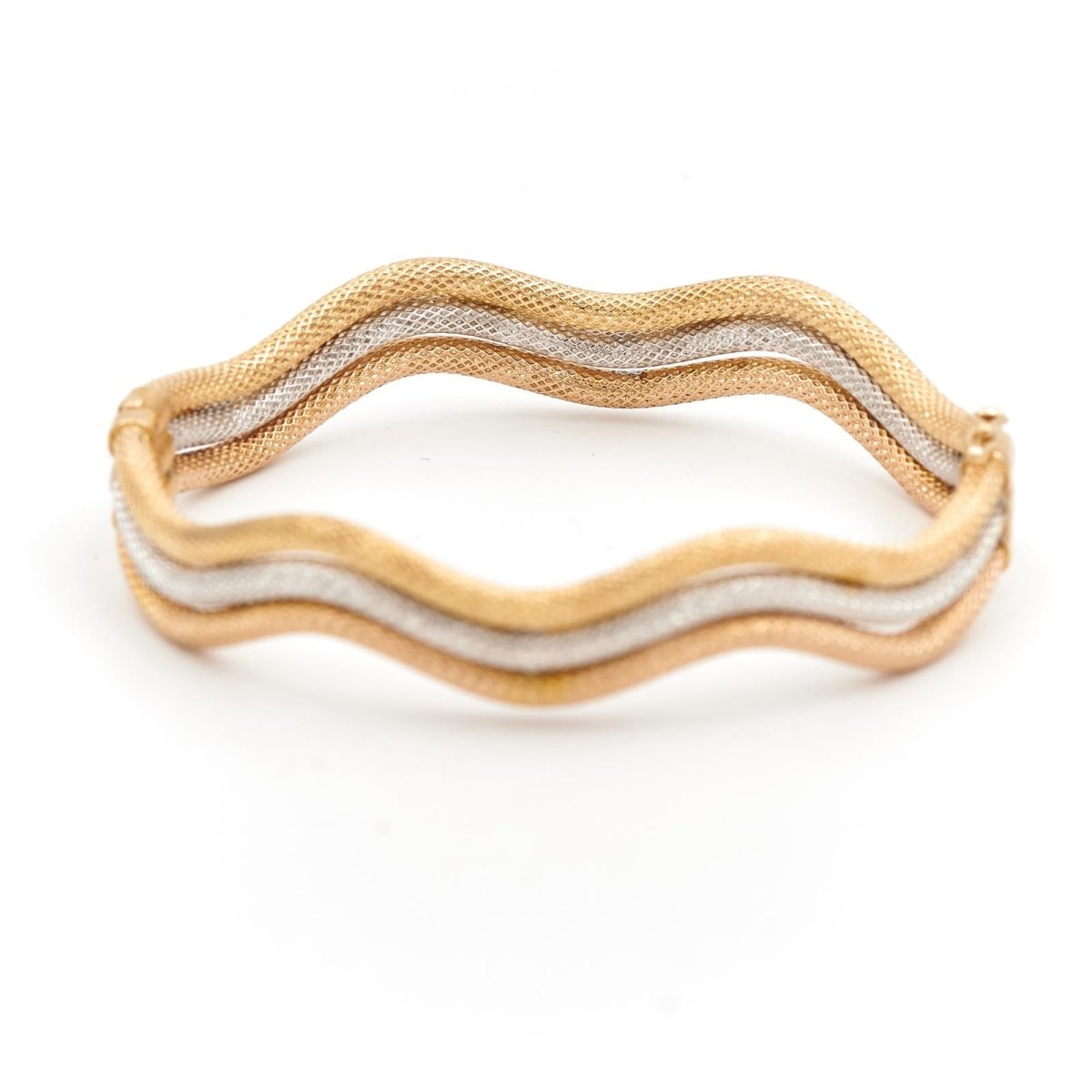 Bracelet Jonc ondulé en ors jaune, blanc et rose - Castafiore