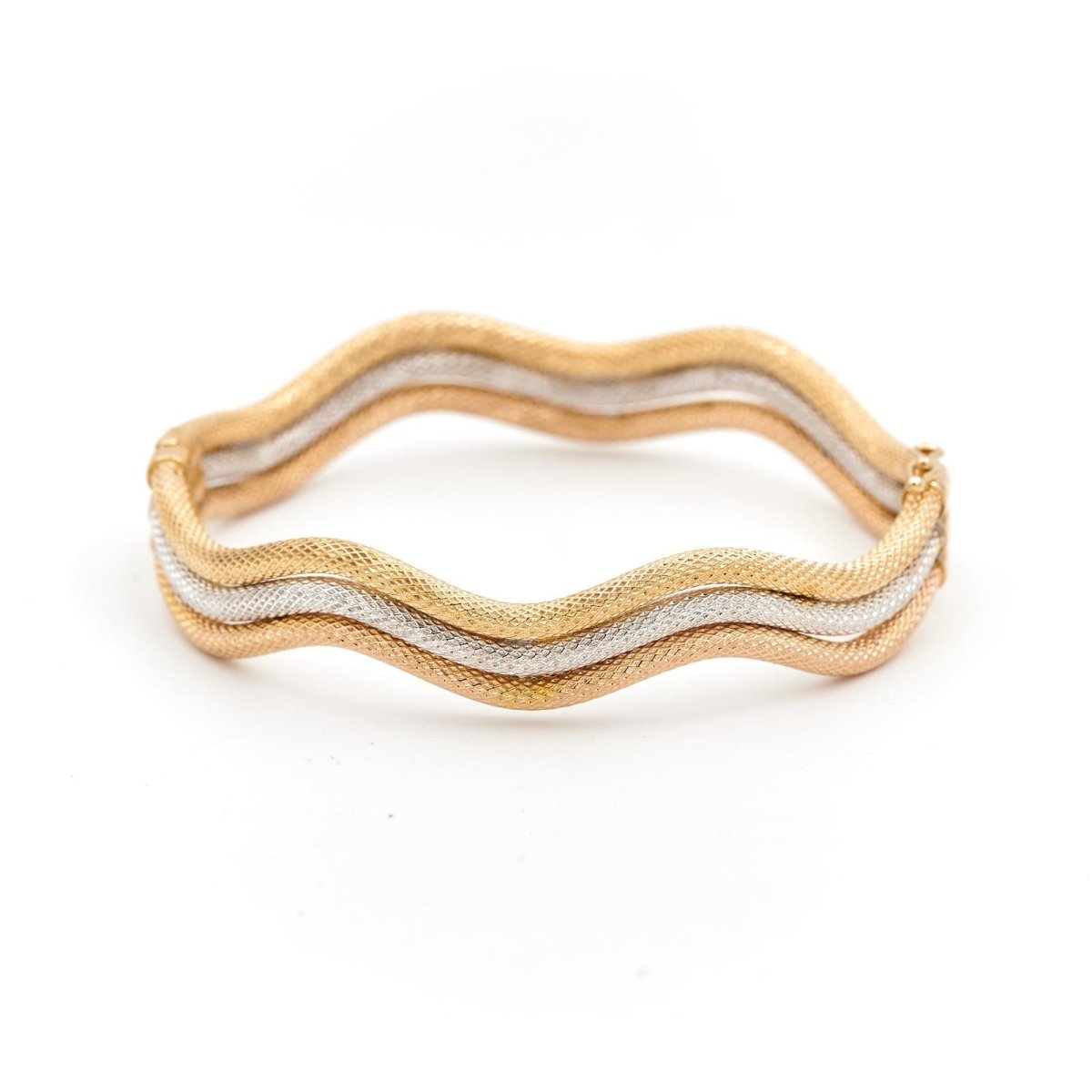 Bracelet Jonc ondulé en ors jaune, blanc et rose - Castafiore