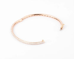 Bracelet jonc ouvrant en or rose serti de 3 lignes de diamant - Castafiore