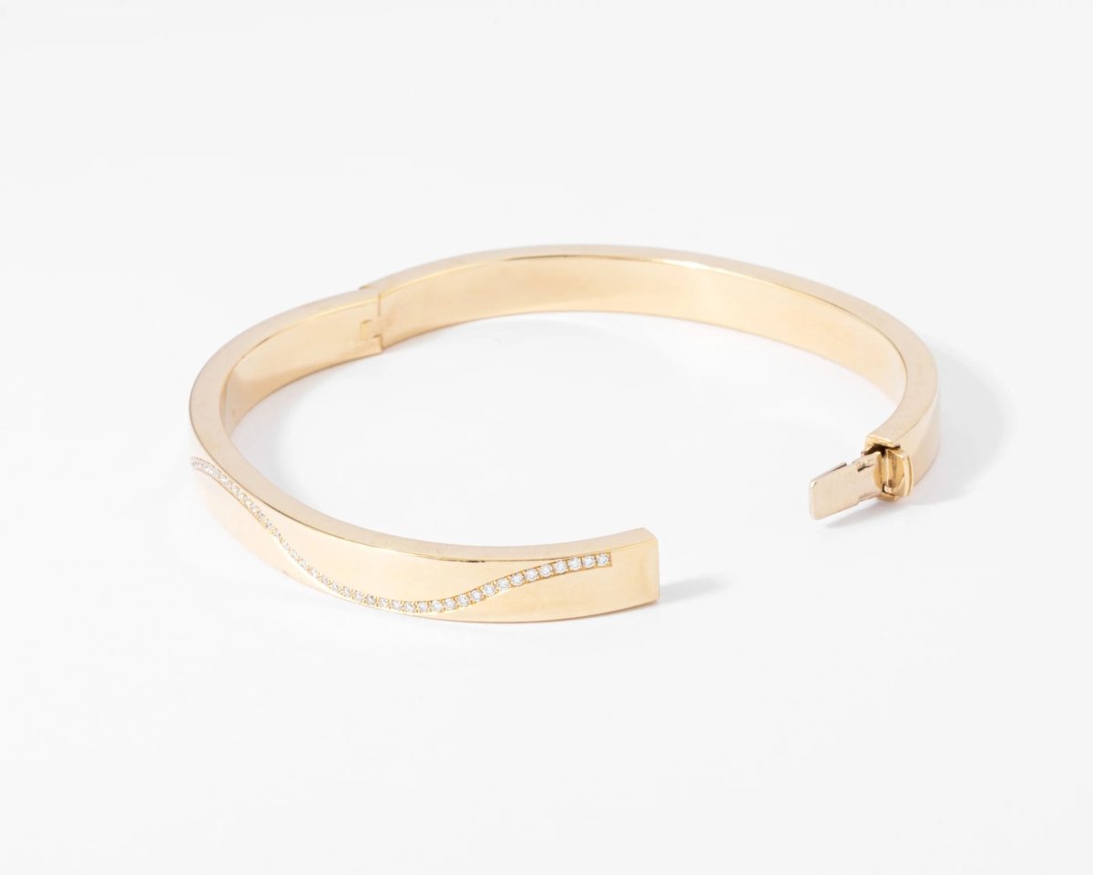 Bracelet jonc ouvrant or jaune et diamant - Castafiore