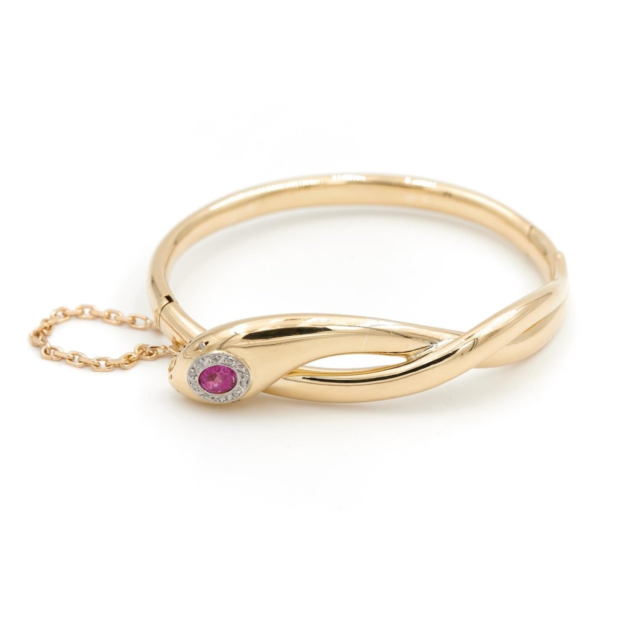 Bracelet Jonc serpent en 2 ors, rubis et diamants - Castafiore