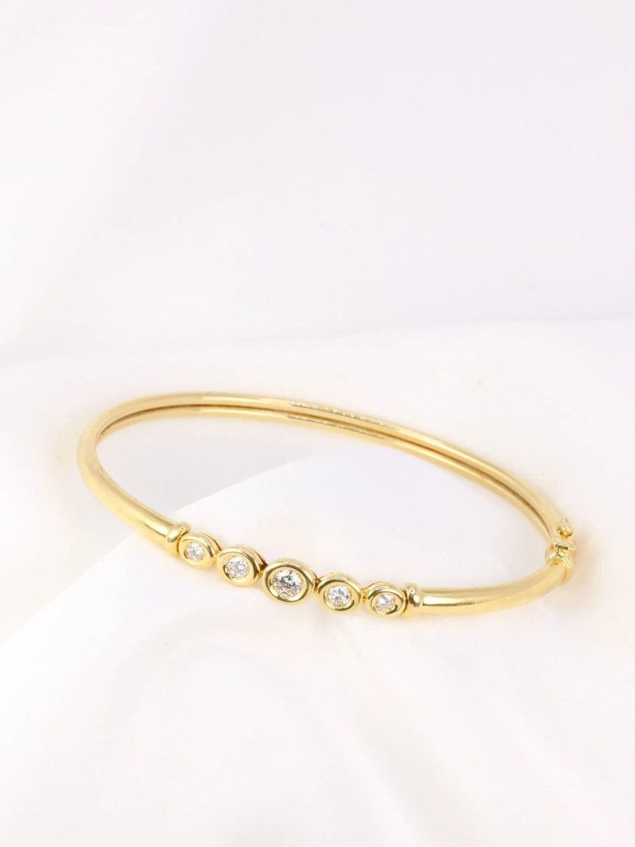 Bracelet jonc vintage en or souple et diamants - Castafiore