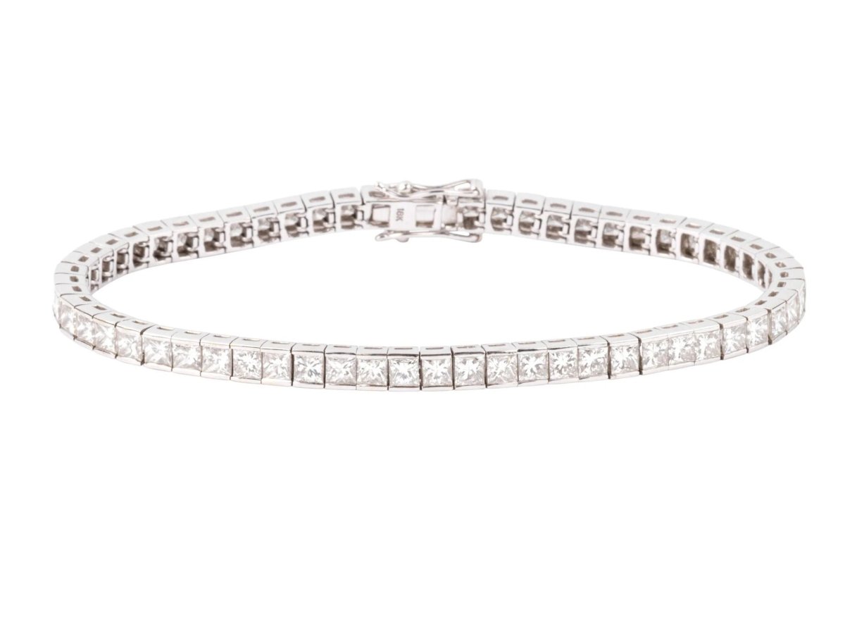 Bracelet ligne en diamant taille princesse sur or gris - Castafiore