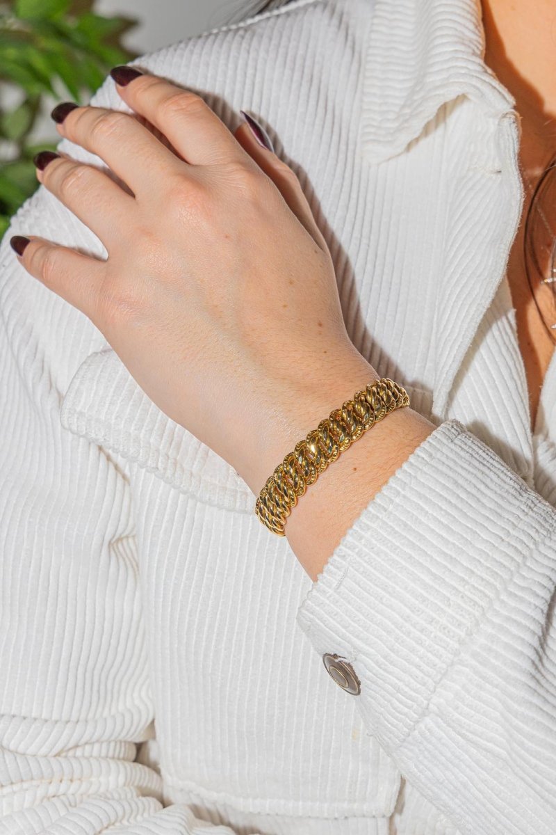 Bracelet Maille américaine en or jaune et saphir - Castafiore