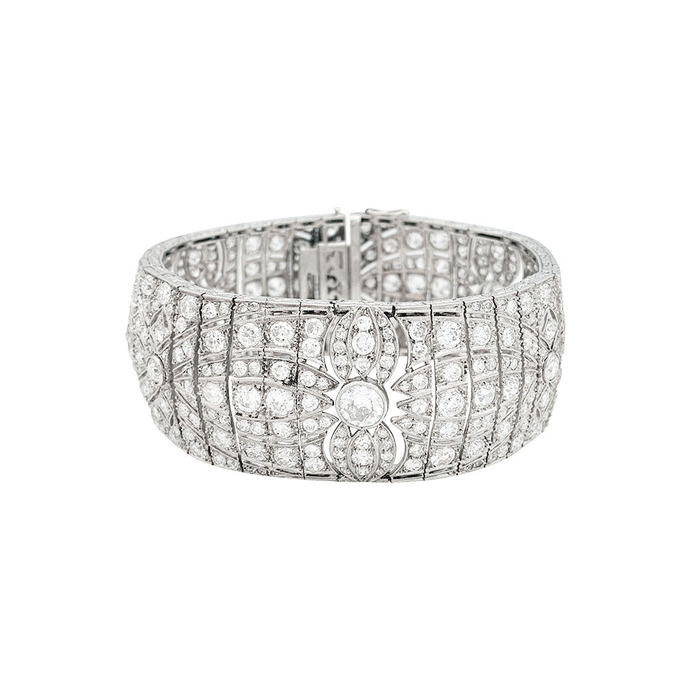 Bracelet Manchette Art Déco en platine et diamants - Castafiore
