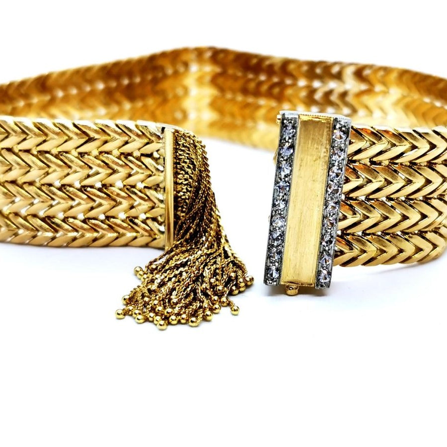 Bracelet Manchette ceinture en 2 ors et diamant - Castafiore