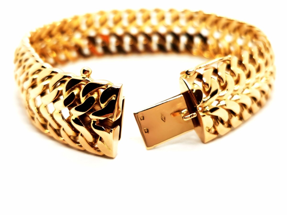 Bracelet Manchette double maille en or jaune - Castafiore