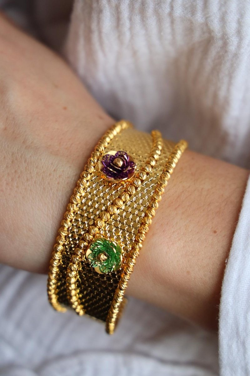 Bracelet Manchette filigrané en or jaune - Castafiore