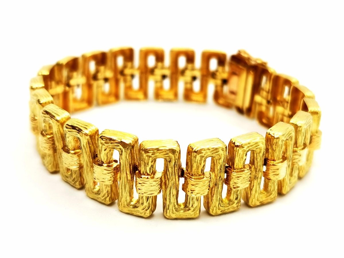 Bracelet Manchette frise grecque en or jaune - Castafiore