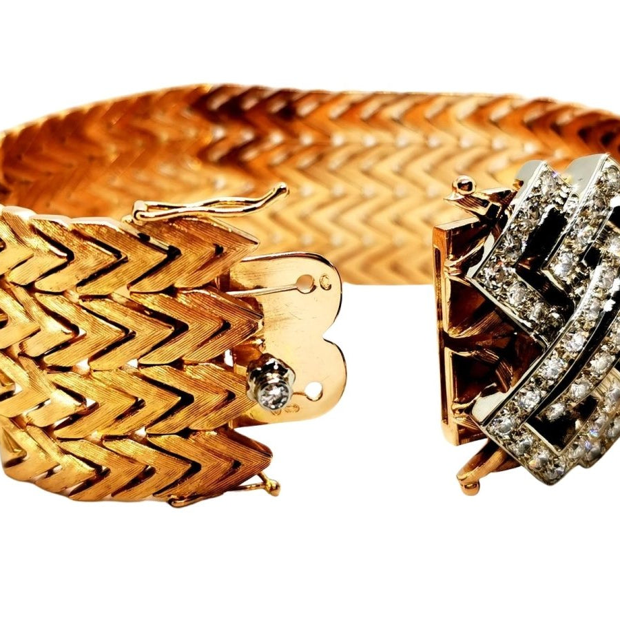 Bracelet Manchette maille et motif en 2 ors et diamants - Castafiore