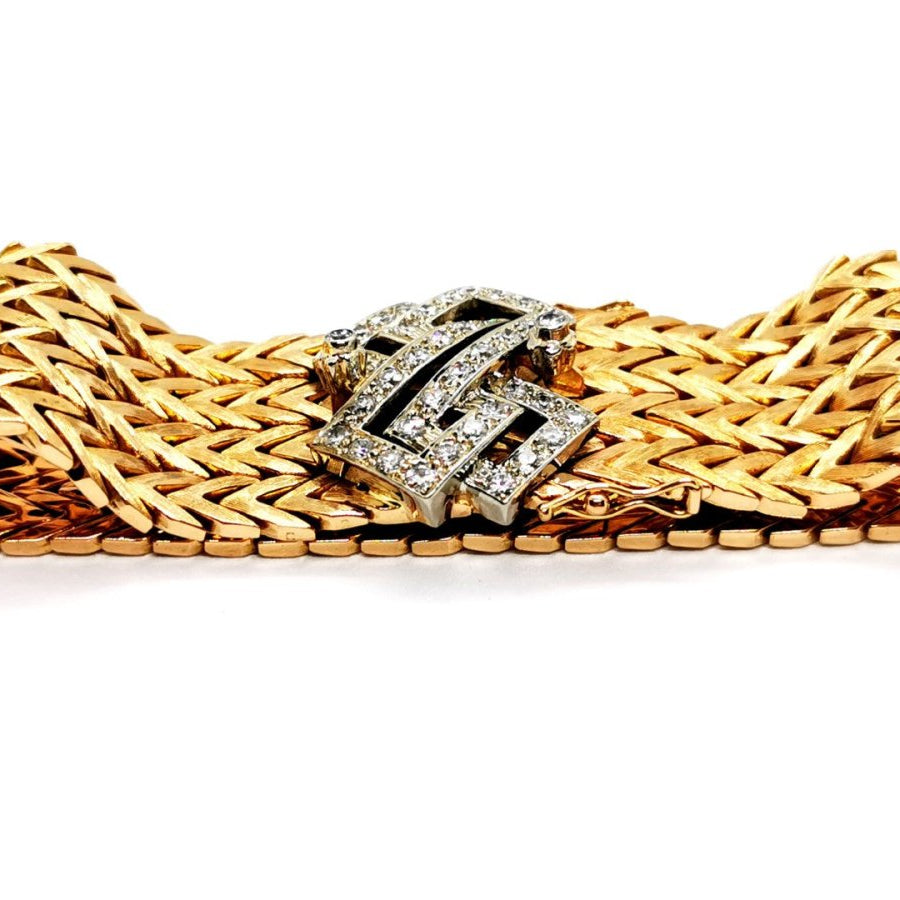 Bracelet Manchette maille et motif en 2 ors et diamants - Castafiore