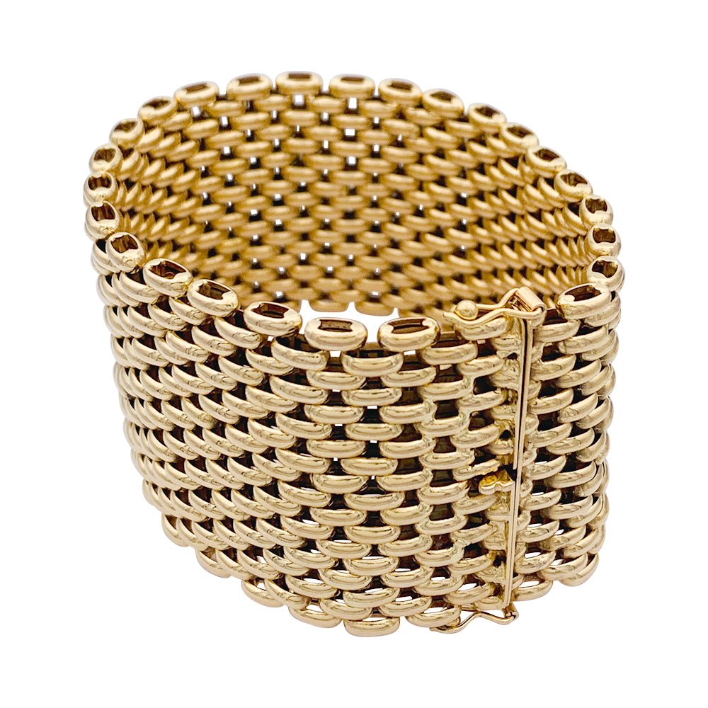Bracelet Manchette maille résille en or jaune - Castafiore