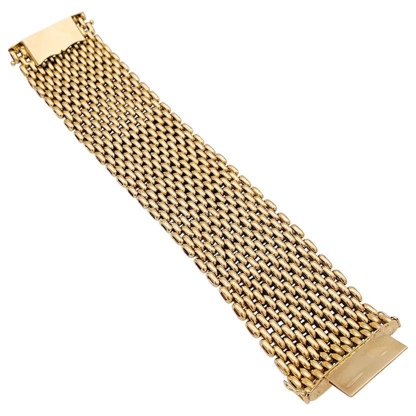 Bracelet Manchette maille résille en or jaune - Castafiore