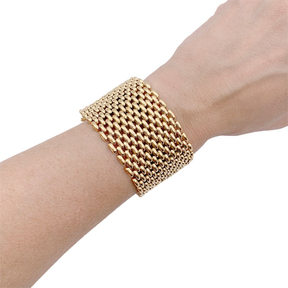 Bracelet Manchette maille résille en or jaune - Castafiore