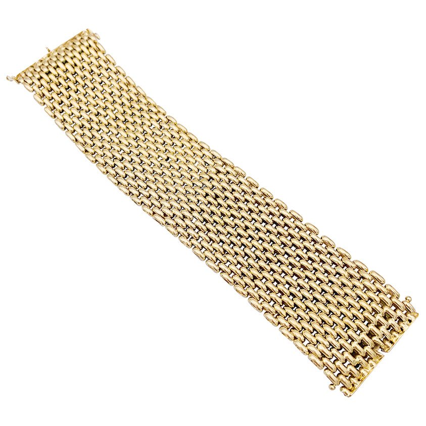 Bracelet Manchette maille résille en or jaune - Castafiore