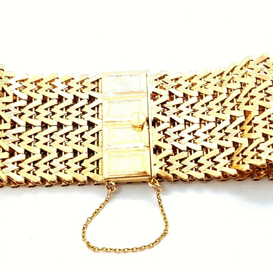 Bracelet Manchette maille tissée en or jaune - Castafiore