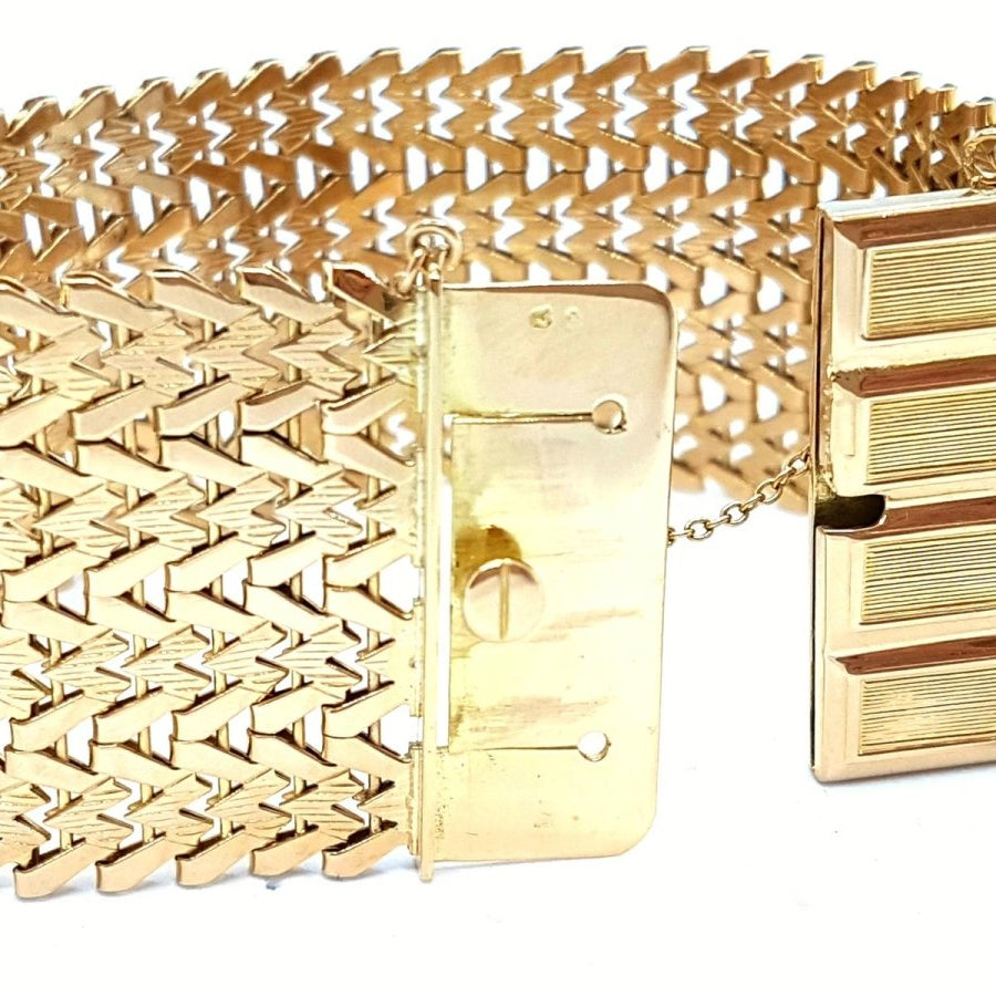 Bracelet Manchette maille tissée en or jaune - Castafiore