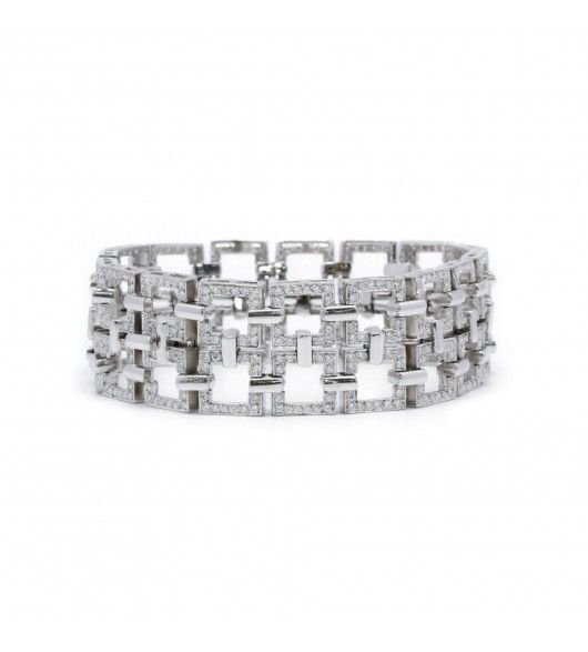 Bracelet Manchette pavé diamants en or blanc - Castafiore
