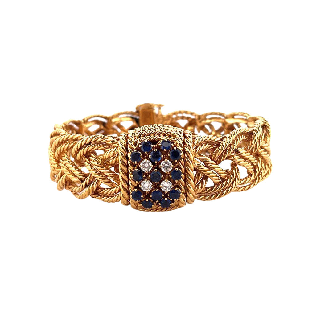 Bracelet Montre BOUCHERON en or jaune, diamants et saphirs - Castafiore