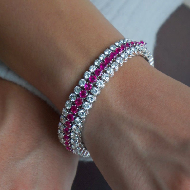 Bracelet or blanc diamants rubis - Castafiore