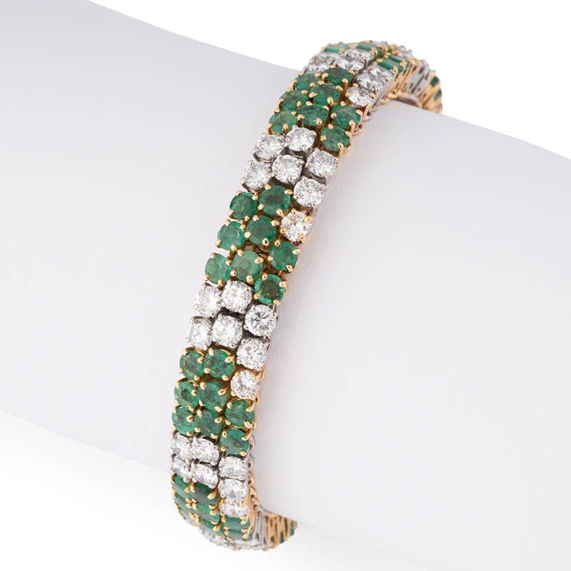 Bracelet Or et Platine, diamants et émeraudes - Castafiore