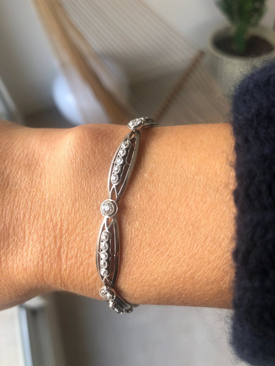 Bracelet or platine et et diamant formant des maillons ovales - Castafiore
