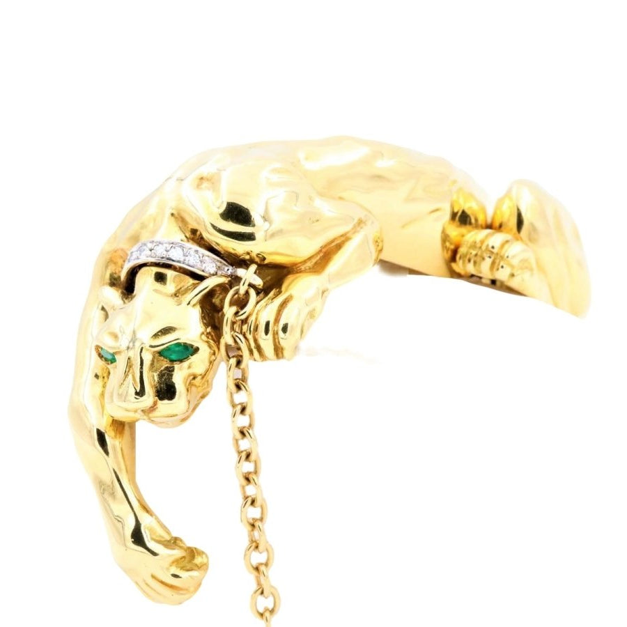 Bracelet Panthère en or jaune, or blanc, émeraudes et diamants - Castafiore