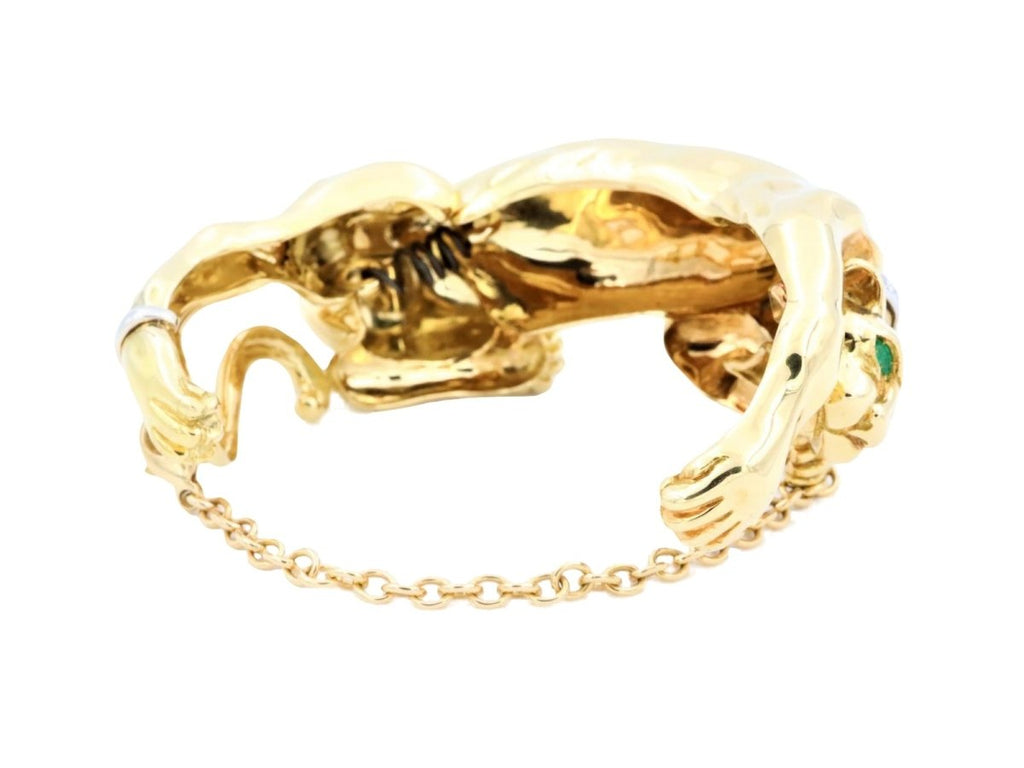 Bracelet Panthère en or jaune, or blanc, émeraudes et diamants - Castafiore