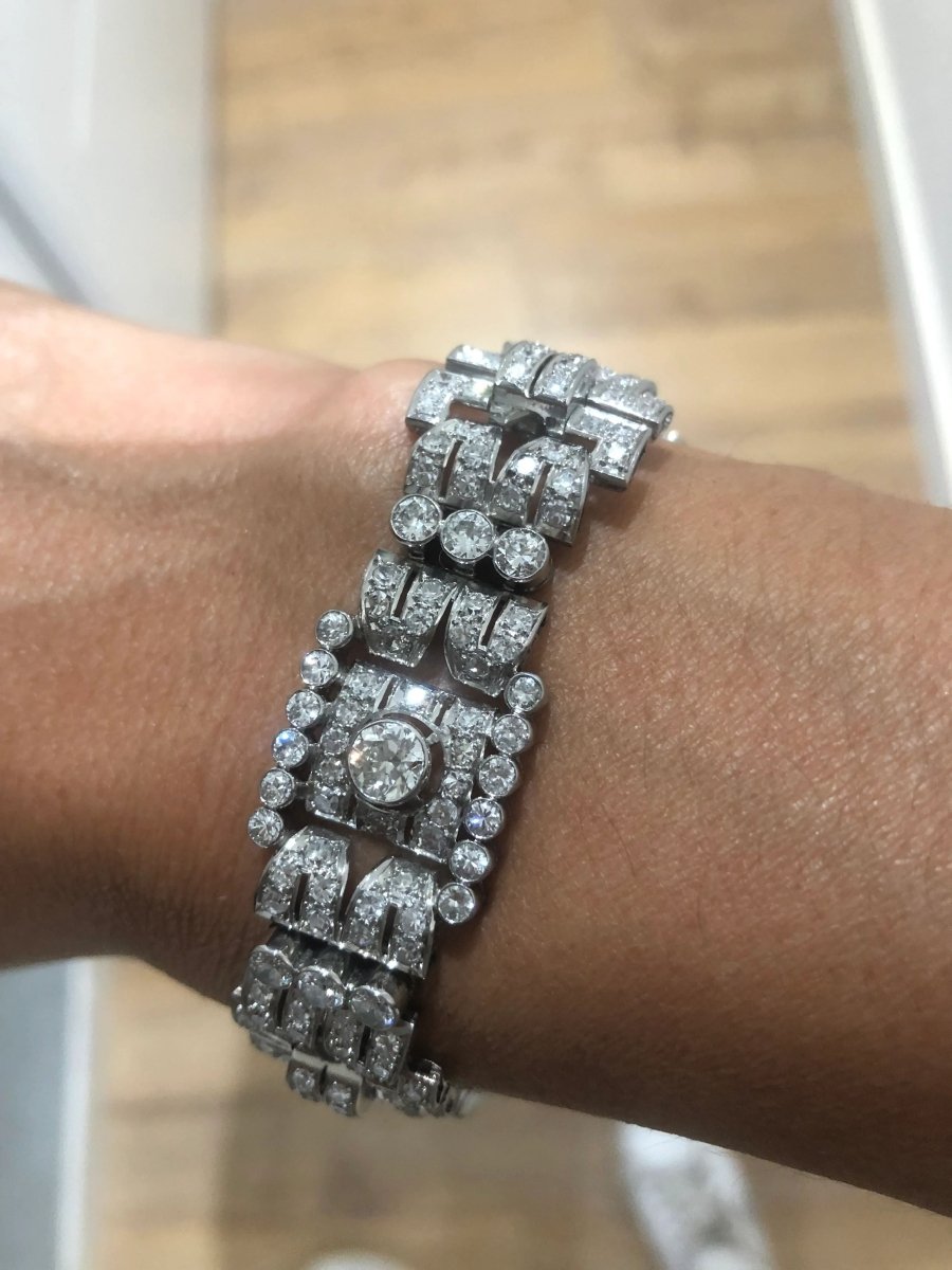 Bracelet platine et diamant art décot à motifs rectangulaires - Castafiore