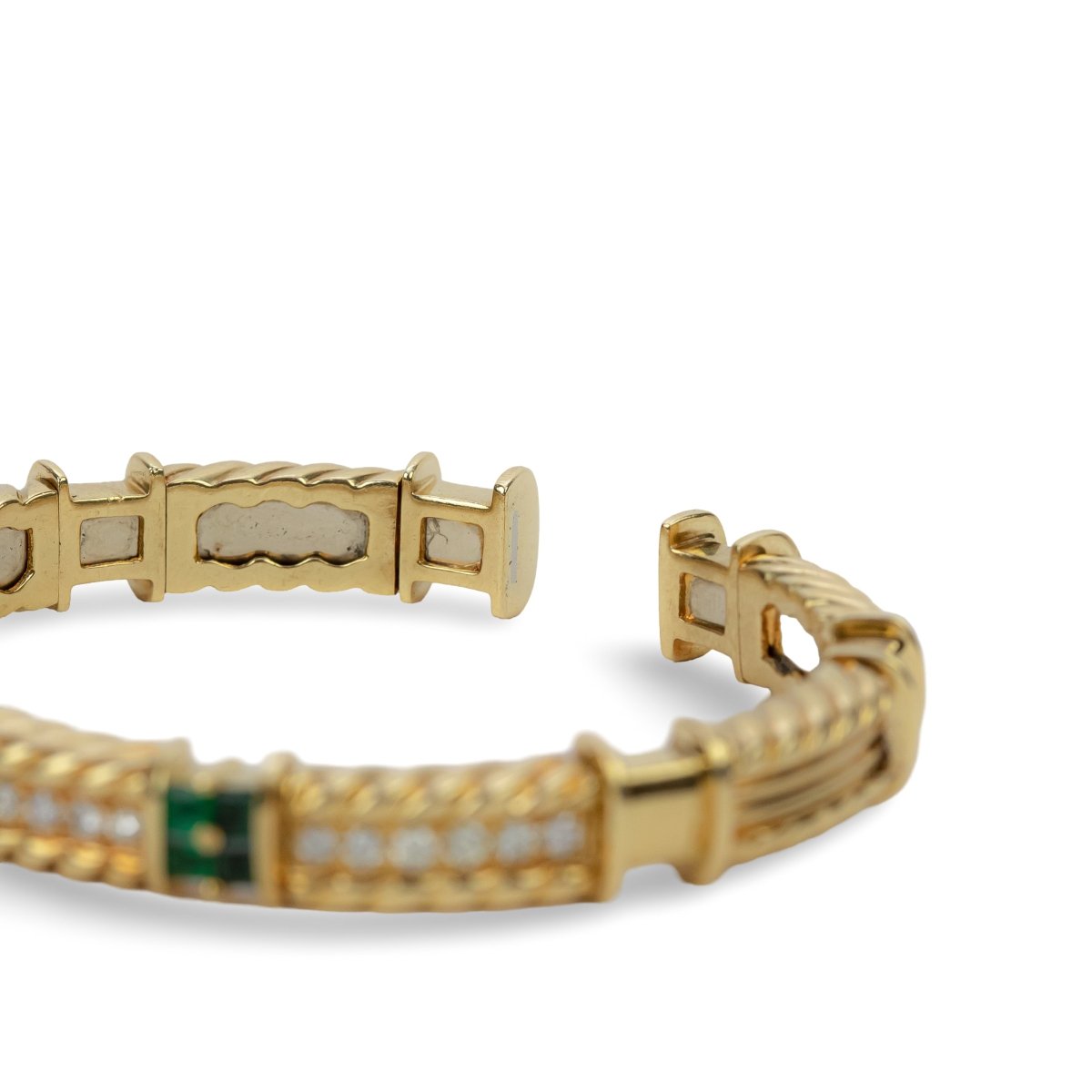 Bracelet rigide en or jaune, émeraude et diamant - Castafiore