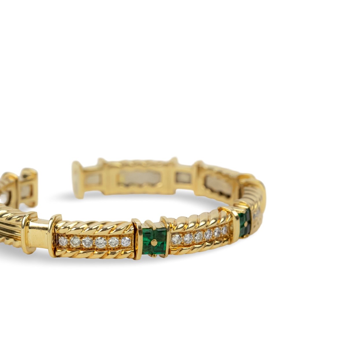 Bracelet rigide en or jaune, émeraude et diamant - Castafiore