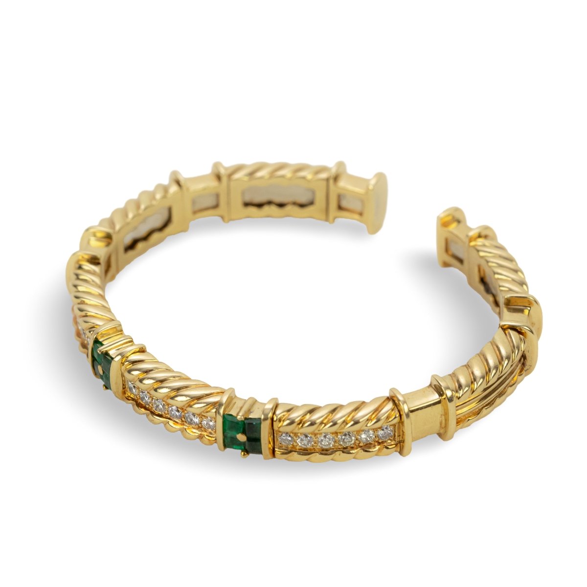Bracelet rigide en or jaune, émeraude et diamant - Castafiore