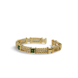 Bracelet rigide en or jaune, émeraude et diamant - Castafiore