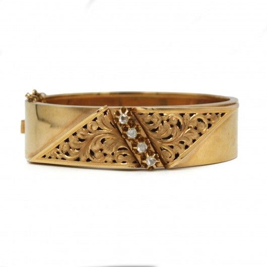 Bracelet rigide en or jaune et diamants - Castafiore