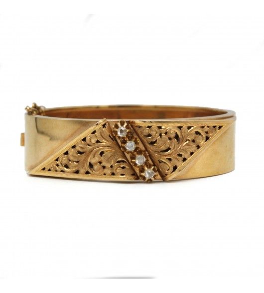 Bracelet rigide en or jaune et diamants - Castafiore