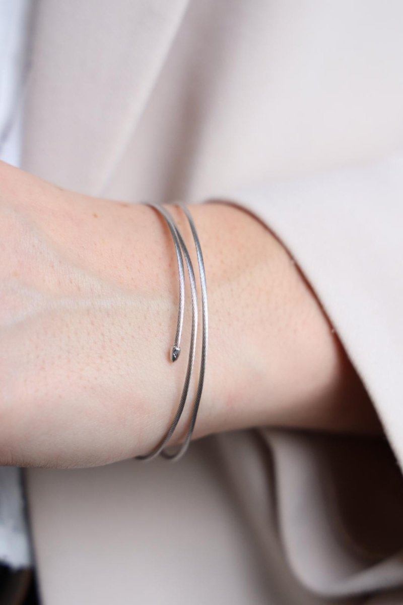 Bracelet torsadé 3 rangs en or blanc - Castafiore
