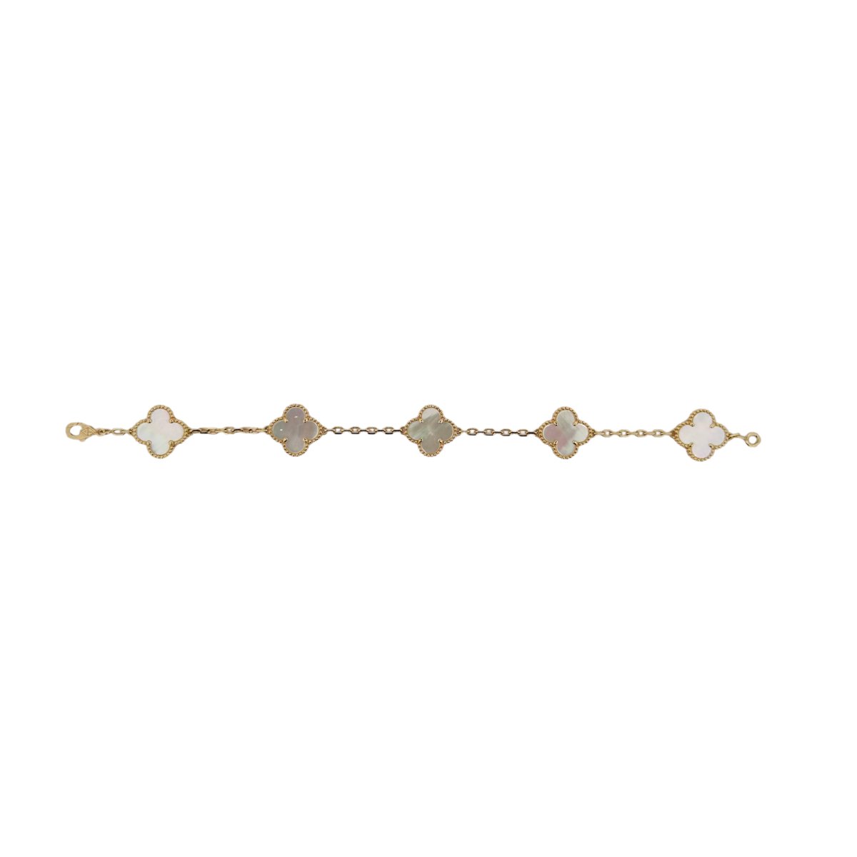 Bracelet VAN CLEEF & ARPELS "Alhambra" en or jaune et nacre blanche - Castafiore